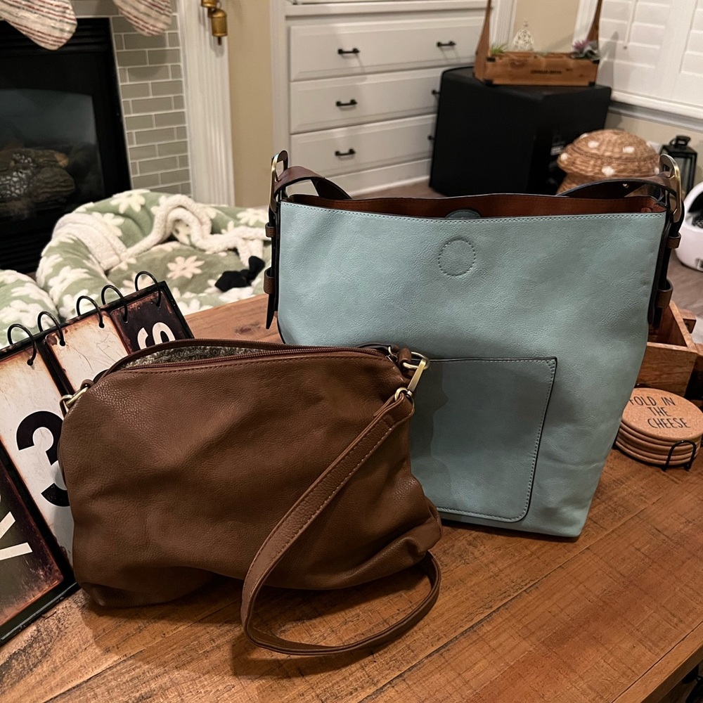 Blue and brown 2 in 1 shoulder crossbody bag